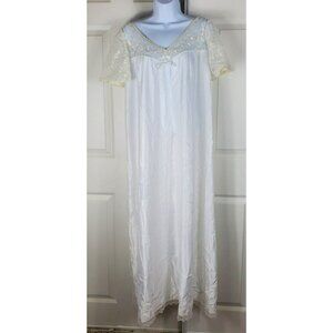 Vintage Corhan Nightgown Long Satin Sweep Ivory Embroidered Lace Medium Bridal